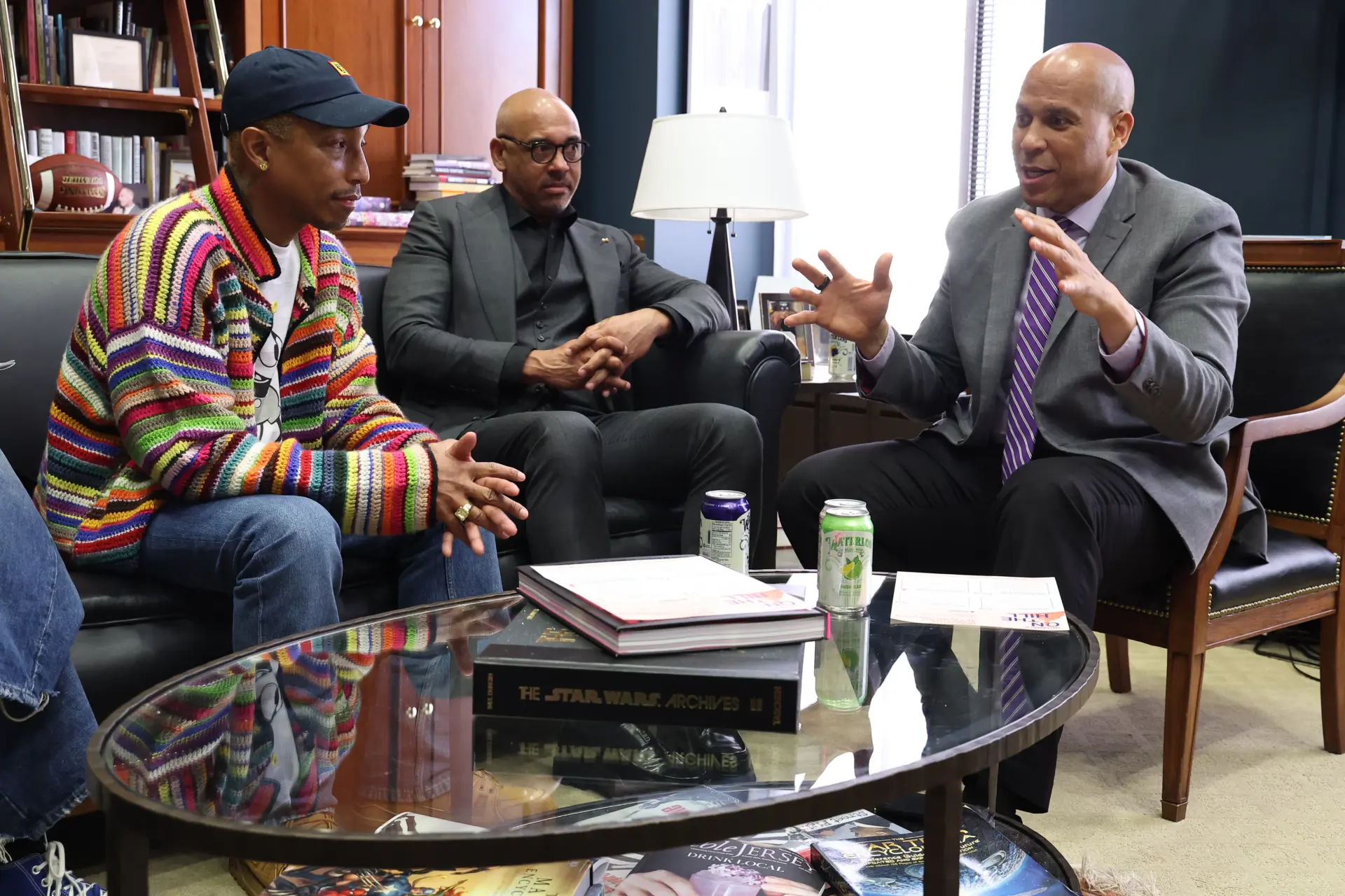 Senator Cory Booker, Pharrell Williams, and Harvey Mason jr.